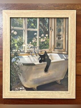 Black Cat in Bathtub Wall Framed 8x10 Art Print Monet Bathroom Cozy Feline